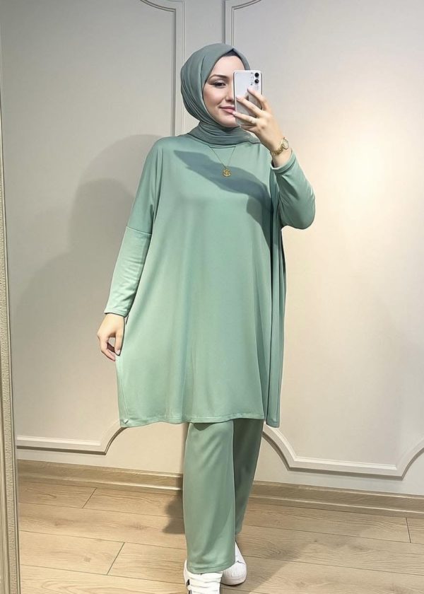 Ribbed Solid Kaftan Set